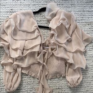 Commense Cream Ruffled Tie-Front Crop Blouse
